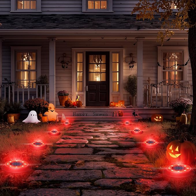 Flacchi Solar Ground Lights - Solar Powered Lights Outdoor Solar Disk Light Waterproof Landscape Light for Patio Yard Pathway Walkway Driveway (Red, 12 Pack)