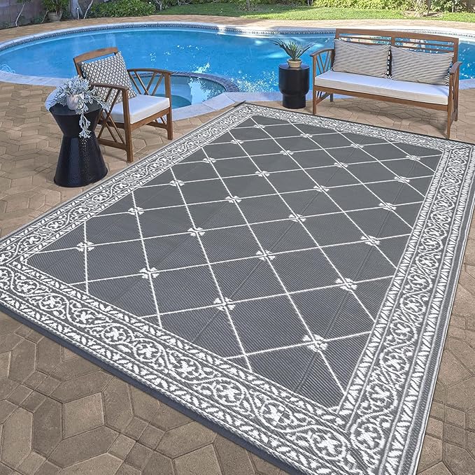 HiiARug Outdoor Rugs 9'x12' for Patios Waterproof RV Mats Camping Rug Outdoor Area Rug Lightweight Portable Outdoor Plastic Straw Rug for Patio, RV, Camping, Balcony, Beach