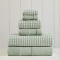 Modern Threads 6-Piece 100% Combed Cotton Yarn Dyed Cobblestone Jacquard Towel Set Mineral Green