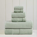 Modern Threads 6-Piece 100% Combed Cotton Yarn Dyed Cobblestone Jacquard Towel Set Mineral Green