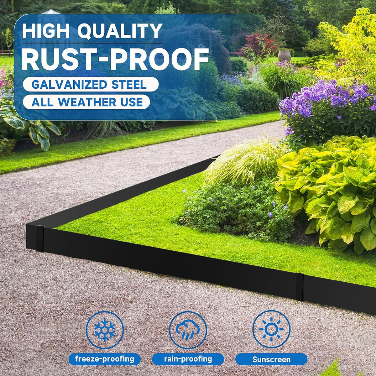 19.7Ft.Galvanized Steel Landscape Edging(6-Pack)-8"x39.4" Metal Garden Edging,7 Clips&Gloves,Hammer-in,No Dig,Rustproof,for Landscaping,Tree Rings,Garden,Yard&Pathway–Black
