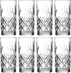 Royalty Art Kinsley Tall Highball Glasses Set of 4, 12 Ounce Cups, Textured Designer Glassware for Drinking Water, Beer, or Soda, Trendy and Elegant Dishware, Dishwasher Safe (Hiball Set Of 4)