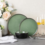 AmorArc Stoneware Dinnerware Sets,Round Reactive Glaze Plates and Bowls Set,Highly Chip and Crack Resistant | Dishwasher & Microwave Safe Dishes Set,Service for 4 (12pc)