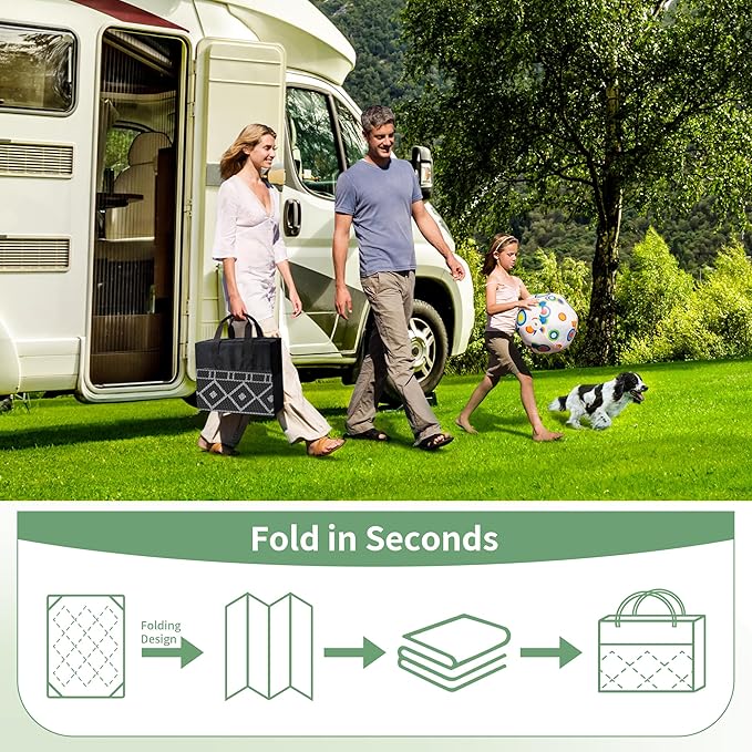 GENIMO Outdoor Rug 5'x8' Waterproof for Patio Decor, Reversible Outdoor Plastic Straw Rug Carpet, Camping Mats for Outdoor, RV, Backyard, Deck, Balcony, Picnic, Black & Grey