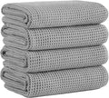 Microfiber Waffle Bath Towels, 4 Pieces, Soft, Absorbent, Fast Drying, Lint Free (Silver)