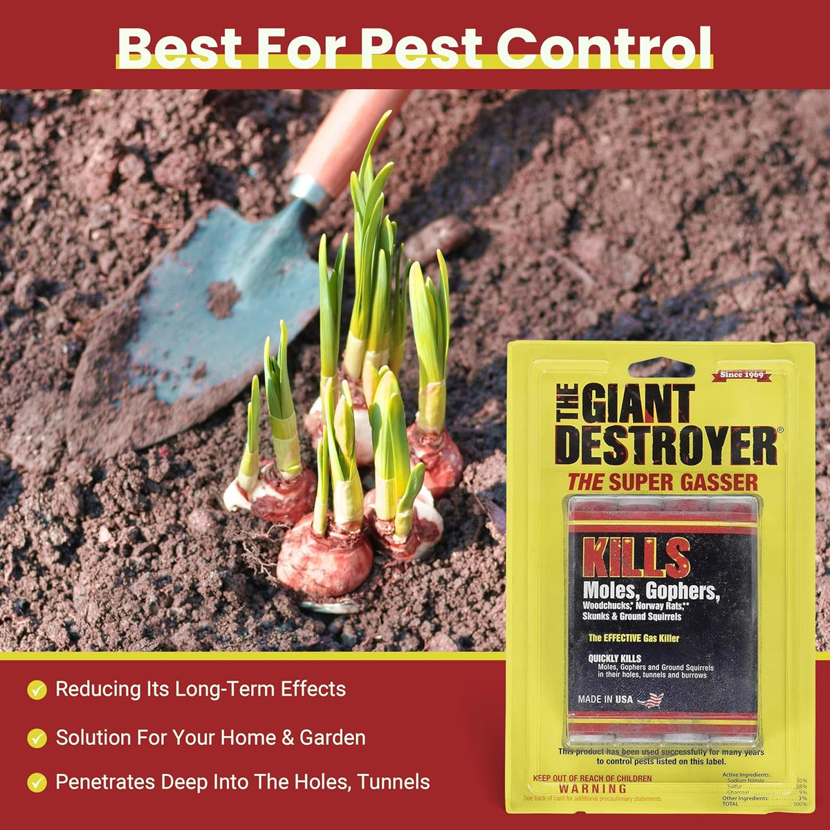 Giant Destroyer Smoke Bomb Gasser – Rodent & for Gophers, Moles, Groundhogs & Rats – 2 Pack (8 Tubes) + Jecudi Towel