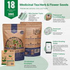 18 Medicinal Tea Herb & Flower Seeds Variety Pack - 6,100+ Non-GMO Heirloom Flower Seeds for Outdoor and Indoor Home Gardening, Including Anise, Borage, Catnip, Chamomile, Dandelion, Lavender, Sage