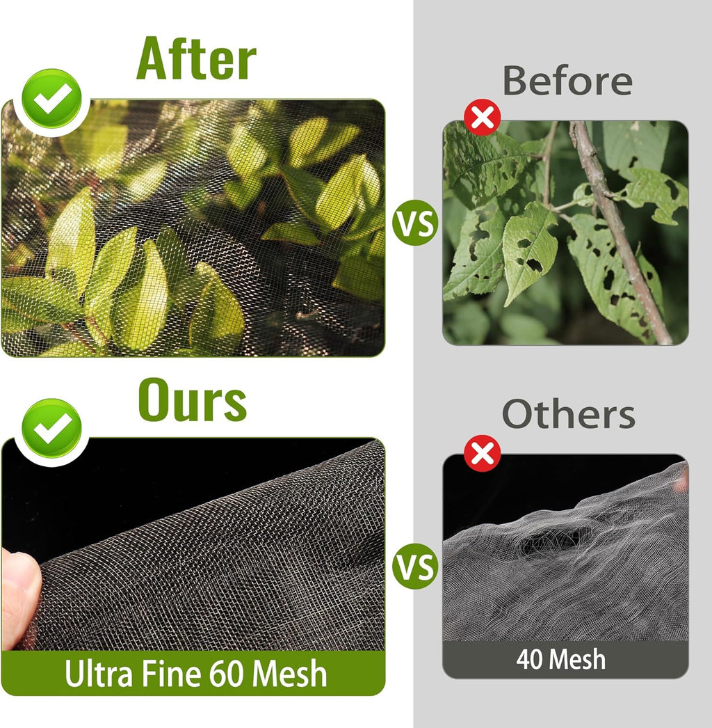 2 Pack Fruit Tree Netting Bags with Zipper and Drawstring, Ultra Fine Mesh Garden Netting Plant Cover, Bird Netting for Blueberry Bushes, Fruit Vegetable Trees, Flowers (Black, 10 x 10 ft)