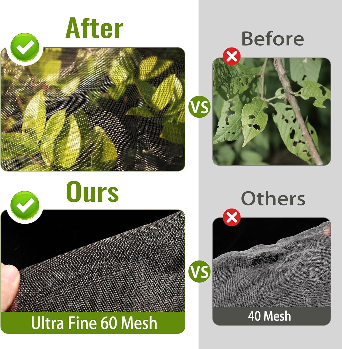 2 Pack Fruit Tree Netting Bags with Zipper and Drawstring, Ultra Fine Mesh Garden Netting Plant Cover, Bird Netting for Blueberry Bushes, Fruit Vegetable Trees, Flowers (Black, 10 x 10 ft)