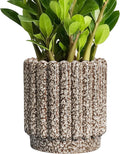 Ceramic Plant Pots - 7.6 Inch Ceramic Planters with Drainage Hole, Fluted Round Planter for Indoor Plants, Decorative Flower Pots Outdoor, Desk Decor, Garden Gifts, Leopard Print White