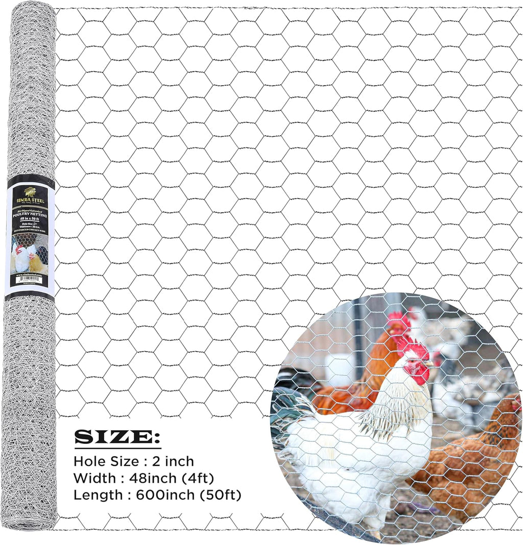 Chicken Wire 48 in x 50 FT x 2” Mesh x 20GA | Poultry Wire Netting | Hot Dipped Galvanised | Hexagonal Galvanized Mesh for Chicken Coop, Rabbit Cage, Fence Barrier