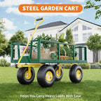 Metal Wagon - 900lbs Garden Cart with 10" Multi-Terrain Tires, 4 Removable Mesh Sides & 180° Swivel Handle, Yard Wagon Cart for Lawn, Yard, Patio Gardening