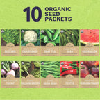 Organic Southern Garden Seeds Variety Pack - 10 Individual Packs - 2025 Season - Sugar Ann Snap Pea, Sweet Crimson Watermelon and More! for Indoor & Outdoor Planting (Non-GMO, Certified Organic)