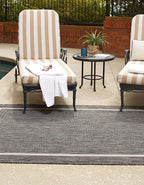 Unique Loom Outdoor Border Collection Area Rug - Soft Border (10' x 14' 1" Rectangle, Black/ Ivory)