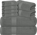 Avalon Towels Luxury 8 Piece Towels Set, 2 Bath Towels, 2 Hand Towels and 4 Washcloths, 600 GSM 100% Ring Spun Cotton Highly Absorbent Bathroom Towel Set, Ideal for Hotel, Spa and Gym (Grey)