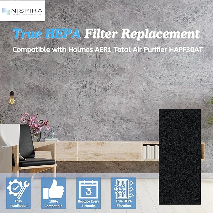 Nispira AER1 Filter Replacement Carbon Booster for Holmes AER1 Air Purifier HAPF30AT HAP242-NUC Removes Odor Smoke VOVs 9.5 x 4 x 0.25 Inches Pack of 8