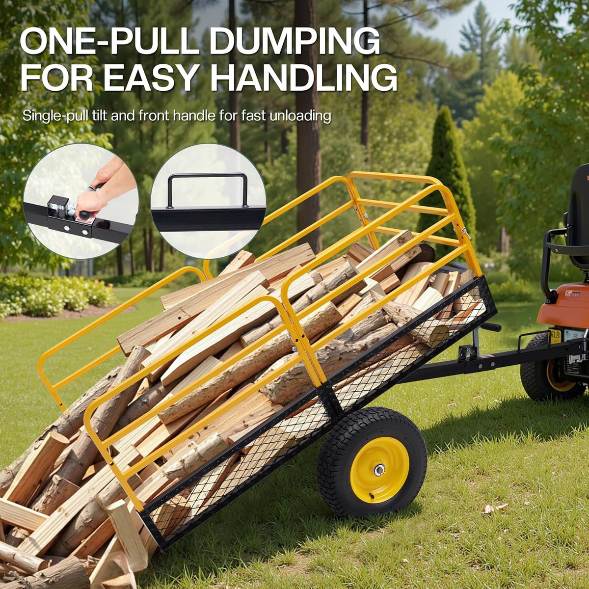 Jocisland Heavy Duty Garden Utility Trailer, 1500 Lbs 20 Cu.Ft ATV UTV Trailer Tow Behind Dump Cart with Removable Sides and Convenient Handle, Yard Lawn Mower Cart for Tractor