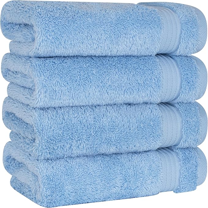 Cotton Paradise Hand Towels for Bathroom, 100% Cotton Turkish 4 Piece Hand Towel Set, Soft Absorbent Face Towels, Sky Blue Hand Towels