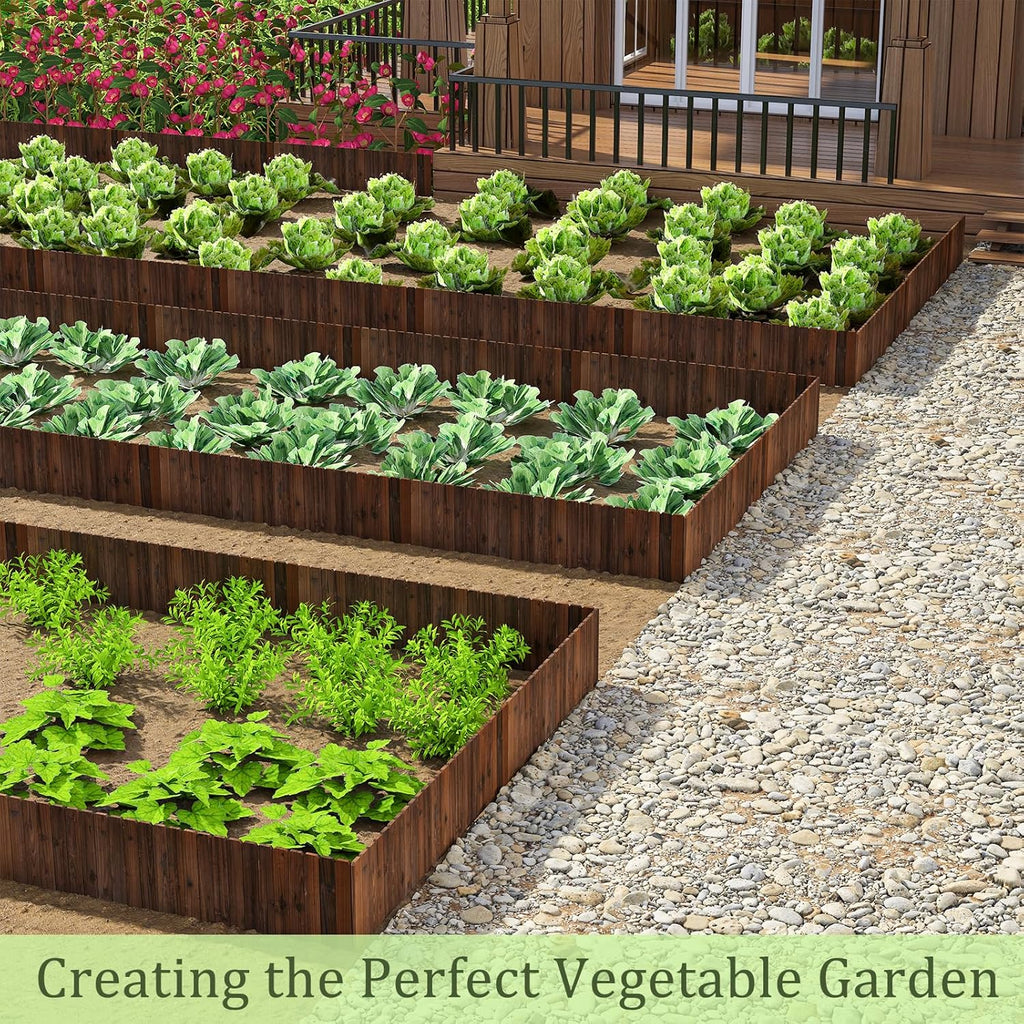 3PACK, 12FT Total Length Wood Garden Edging Border Wooden Garden Fence No Dig Landscape Edging Decorative Flower Bed Border Courtyards Planting Tree Fence Patio Path Edging -11.8" H x 48" L