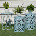 Y&M Set of 3 Stacking Coffee Table for Living Room, Patio Side Table,Indoor End Tables for Bedroom, Outdoor Decorative Garden Stool with Heavy Duty Metal Frame Modern Industrial Decor - Blue