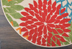Nourison Aloha Indoor/Outdoor Green 5'3'' x Round Area-Rug, Tropical, Botanical, Easy-Cleaning, Non Shedding, Bed Room, Living Room, Dining Room, Deck, Backyard, Patio (5 Round)