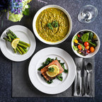 Gibson Elite Embossed Bone China Double Bowl Dinnerware Set, Service for 4 (16pcs), White