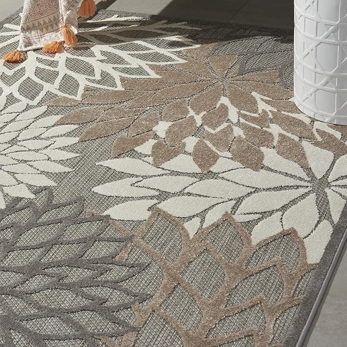 Nourison Home Aloha Indoor/Outdoor Floral Natural 5'3" x 7'5" Area Rug (5' x 8'), 5'3"X7'5",
