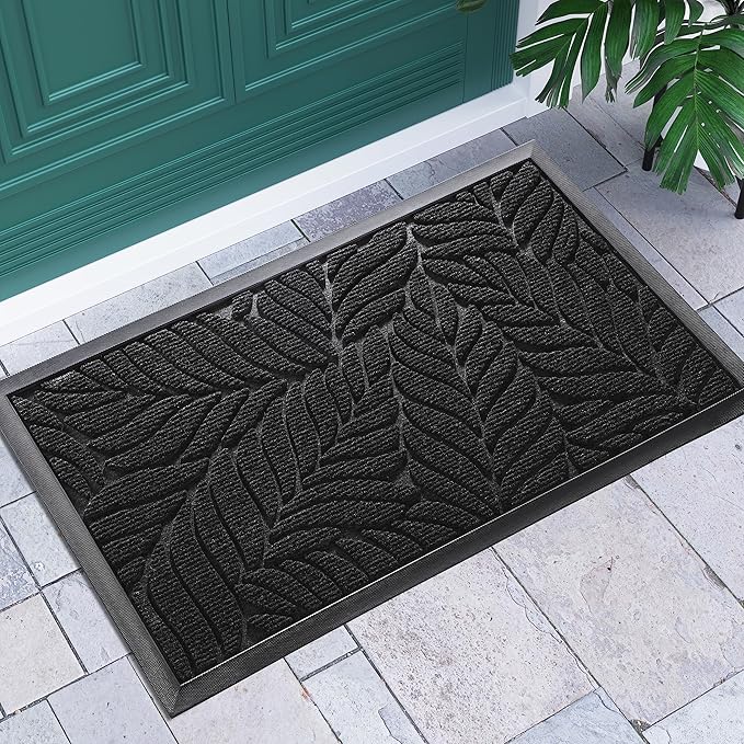 Yimobra Front Door Mat Outdoor Indoor, 36x24 All-Season Waterproof Welcome Mat, All-Weather Outside Entrance Mat, Non-Slip Patio Porch Doormat, Low Profile, Fade Resistant, Black