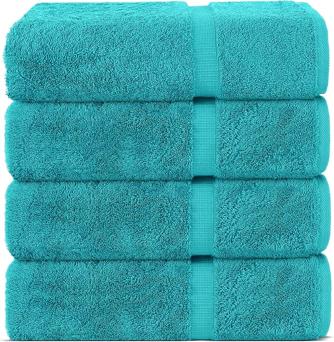 Chakir Turkish Linens | Hotel & Spa Quality 100% Cotton Premium Turkish Towels | Soft & Absorbent (4-Piece Bath Towels, Aqua)