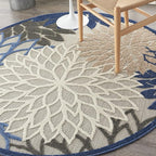 Nourison Aloha Indoor/Outdoor Blue/Multicolor 4' x Round Area Rug, Tropical, Botanical, Easy Cleaning, Non Shedding, Bed Room, Living Room, Dining Room, Deck, Backyard, Patio (4 Round)