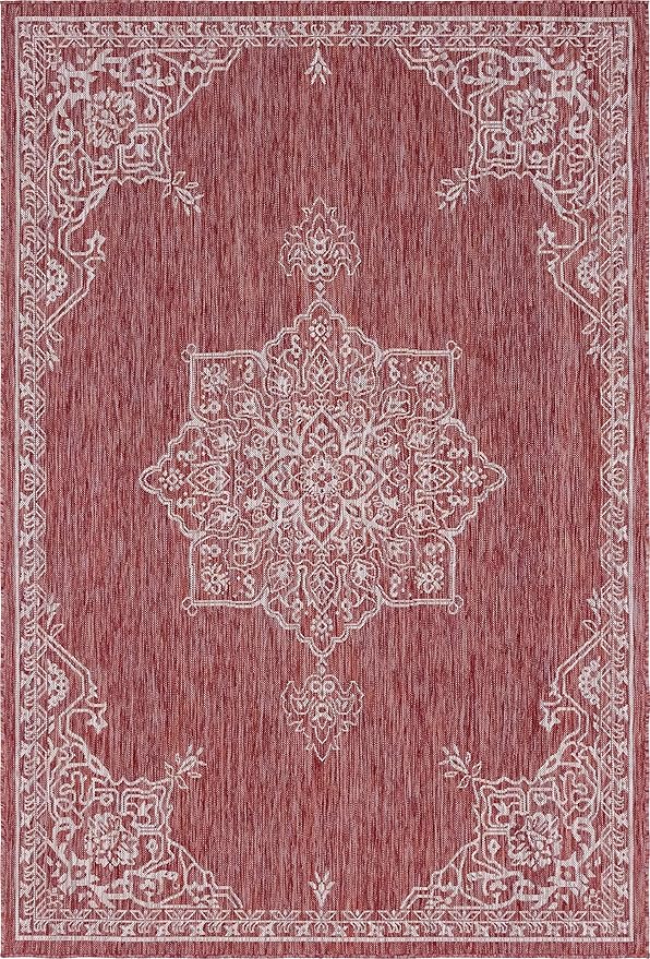Unique Loom Outdoor Traditional Collection Area Rug - Antique (6' 1" x 9' Rectangle, Rust Red/ Gray)