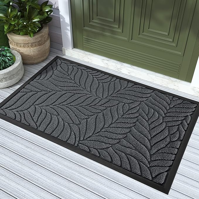 Yimobra Front Door Mat Outdoor Indoor, 36x24 All-Season Waterproof Welcome Mat, All-Weather Outside Entrance Mat, Non-Slip Patio Porch Doormat, Low Profile, Fade Resistant, Grey