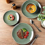 AmorArc Ceramic Dinnerware Sets for 4, 12 Pieces Handpainted Plates and Bowls Set, Scratch Resistant Stoneware Dishes Set, Dishwasher & Microwave Safe, Jade Green