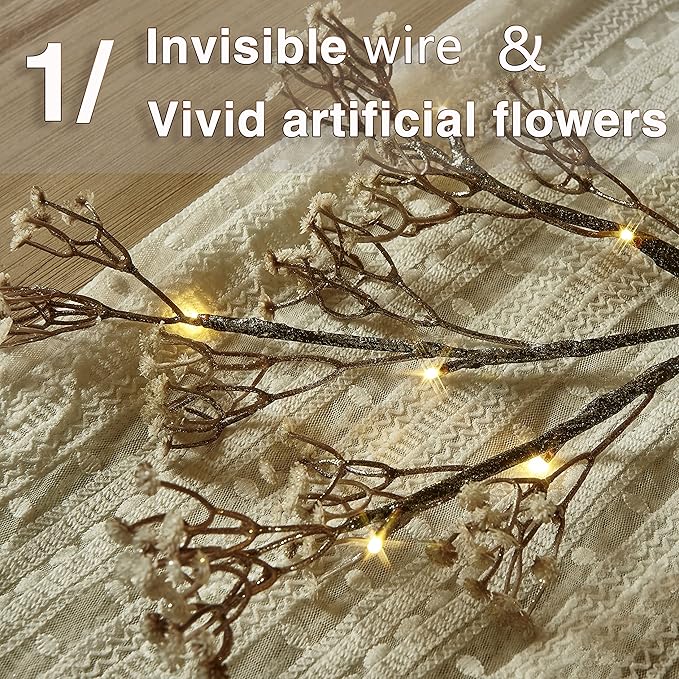 Fudios Lighted Garland Flowers for Mantle with Timer Battery 48 LED 6ft Vine Garlands for Decor with Flowers and Lights for Summer Wedding Party