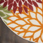 Nourison Aloha Indoor/Outdoor Red Multi Colored 4' x Round Area Rug, Tropical, Botanical, Easy Cleaning, Non Shedding, Bed Room, Living Room, Dining Room, Deck, Backyard, Patio (4 Round)