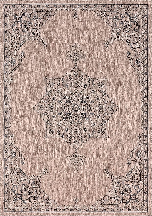 Unique Loom Outdoor Traditional Collection Area Rug - Antique (8' x 11' 4" Rectangle, Beige/ Black)