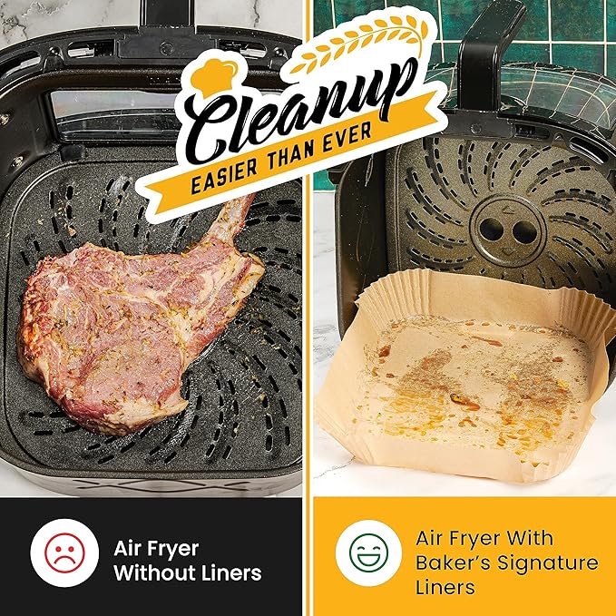 250 pcs Air Fryer Liners, Disposable Airfryer Paper Liners – Non-Stick and Oil Proof for Easy Cleanup, Great for Oven, Pans & Baking – 8” Square for 5-8 qt Basket by Baker's Signature