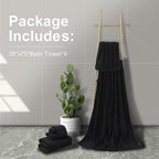Ultra Soft Bath Towel Set of 4, Black Extra Large Textured Microfiber Luxury Towels 35x70 in, Quick Dry, Highly Absorbent, Fluffy, Oversized, for Bathroom Shower Pool Hotel Beach