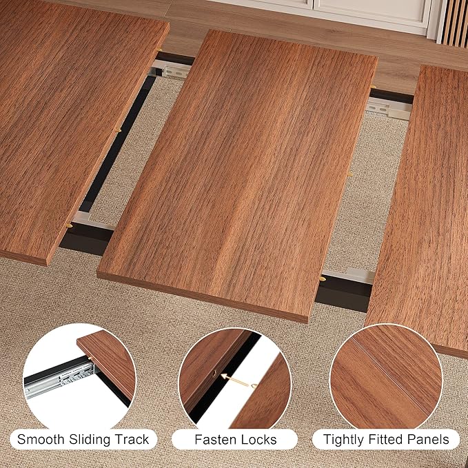 Extendable Dining Table for 4-6, 63" Modern Kitchen Table, Farmhouse Dining Room Tables for Dining, Kitchen, Office, Living Room, Rectangular Wooden Tables, Space Saving (Walnut)