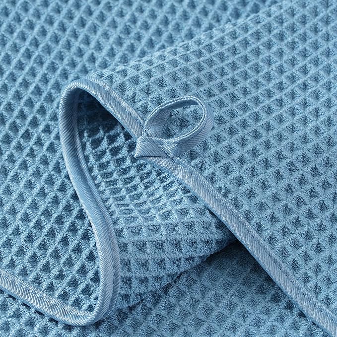 Microfiber Waffle Bath Towels, 4 Pieces, Soft, Absorbent, Fast Drying, Lint Free (Blue)