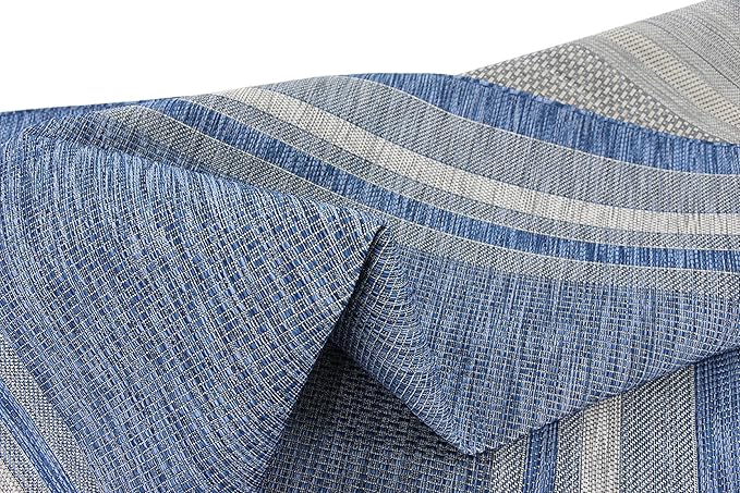 Unique Loom Outdoor Border Collection Area Rug - Soft Border (8' x 11' 4" Rectangle, Blue/ Ivory)