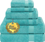 Cotton Paradise 6 Piece Towel Set 100% Cotton Soft Absorbent Turkish Towels for Bathroom 2 Bath Towels 2 Hand Towels 2 Washcloths, Turquoise Towel Set