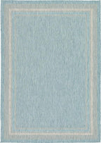 Unique Loom Outdoor Border Collection Area Rug - Soft Border (8' x 11' 4" Rectangle, Aquamarine/ Ivory)