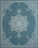Unique Loom Outdoor Traditional Collection Area Rug - Antique (7' 10" x 10' Rectangle Teal/Ivory)