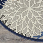 Nourison Aloha Indoor/Outdoor Blue/Multicolor 4' x Round Area Rug, Tropical, Botanical, Easy Cleaning, Non Shedding, Bed Room, Living Room, Dining Room, Deck, Backyard, Patio (4 Round)