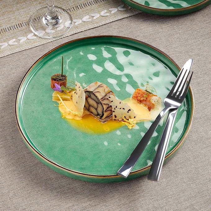 Herogo 18 Pieces Dinnerware Dish Sets, Plates and Bowls Sets for 6, Elegant Kitchen Dinning Dishes, Dishwasher & Microwave Safe, Gemstone Green