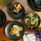 Bloomhouse - Oprah's Favorite Things - Palermo Sun Double Bowl Stoneware Reactive Glaze Plates and Bowls Dinnerware Set - Agave Blue, Service for Four (16pcs)