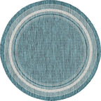 Unique Loom Outdoor Border Collection Area Rug - Soft Border (5' 1" Round, Teal/ Ivory)