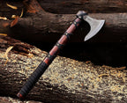 WAZIR Crafts Viking Axe | 17″ Hand-Forged Carbon Steel Tomahawk with Rosewood Handle & Leather Sheath, Bearded Axe for Camping, Bushcraft, Throwing, Gifts for Men (WCA‑015)