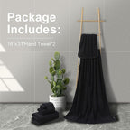 Ultra Soft 2 Piece Textured Hand Towel Set for Bathroom Shower Pool and Kitchen, Quick Dry, Highly Absorbent - Black
